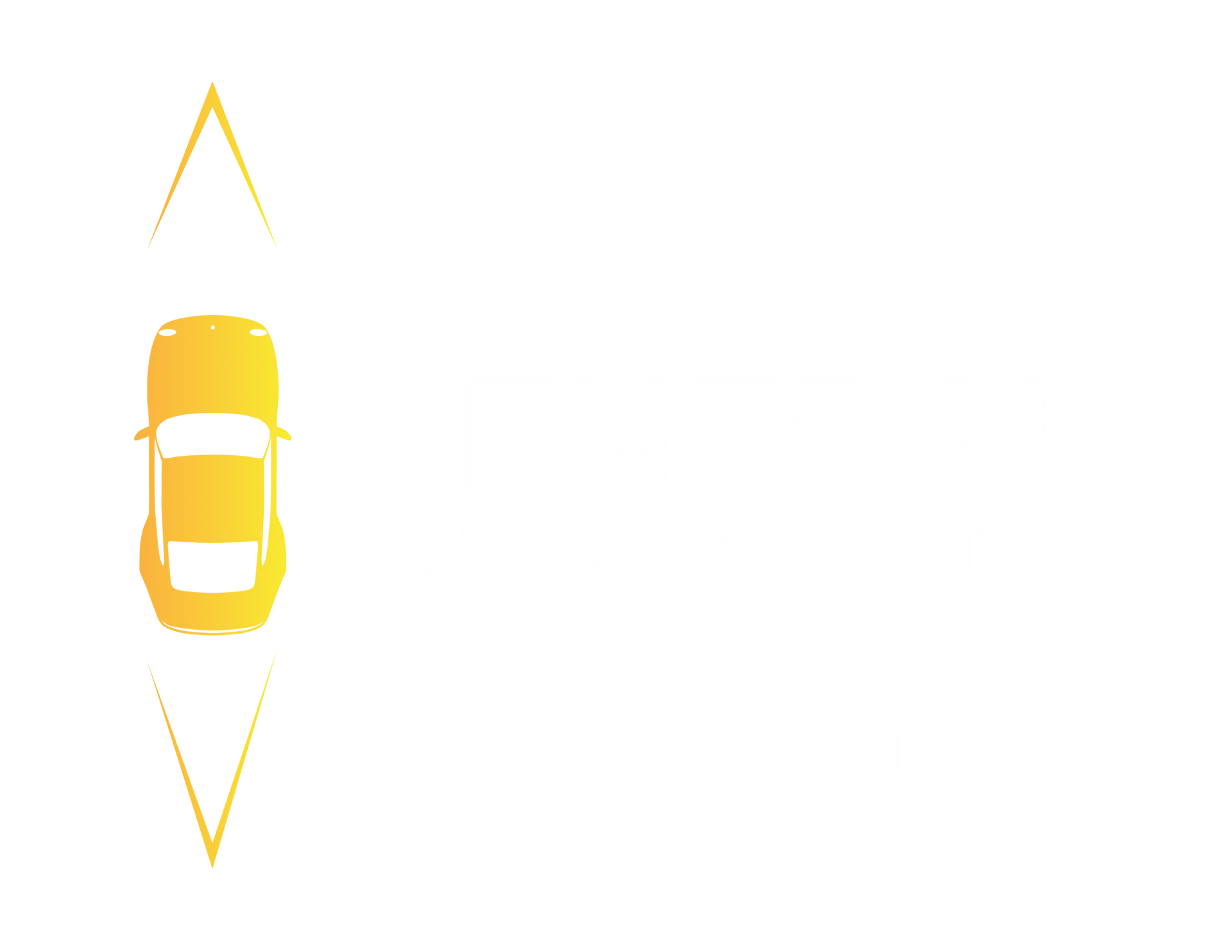 Yellow car driving up a road with two yellow triangles above and below.