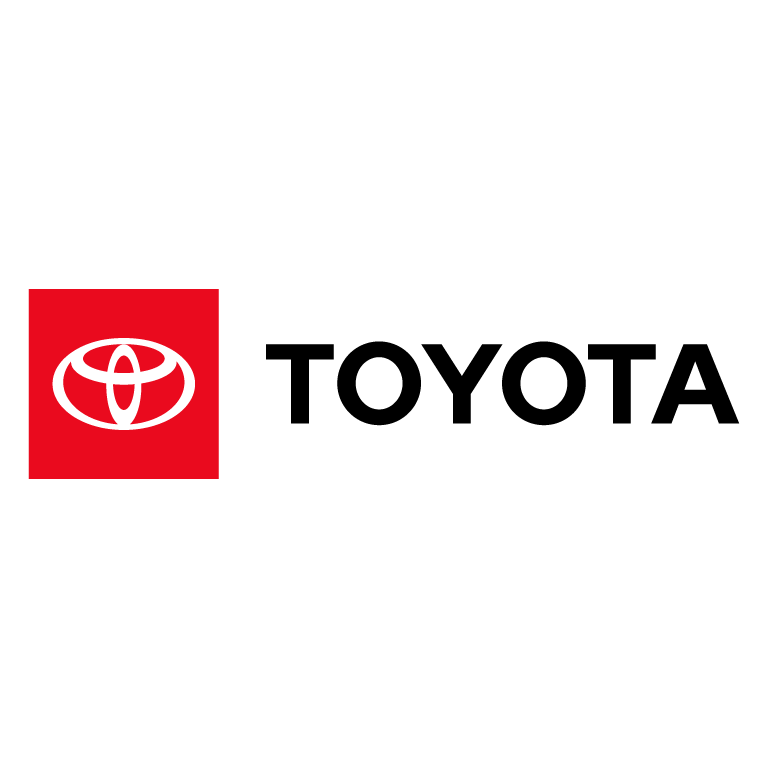 Toyota logo: white Toyota emblem within a red square,