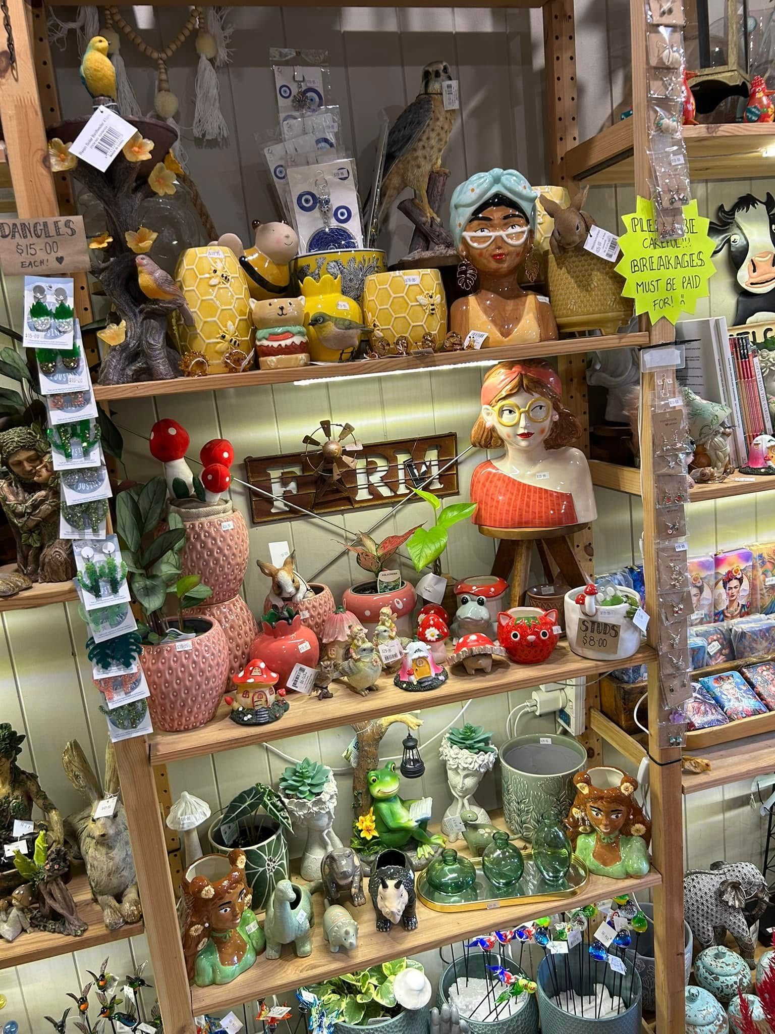 Shelves of Eclectic Decorative Items in a Shop — Hinterland Foliage in Landsborough, QLD