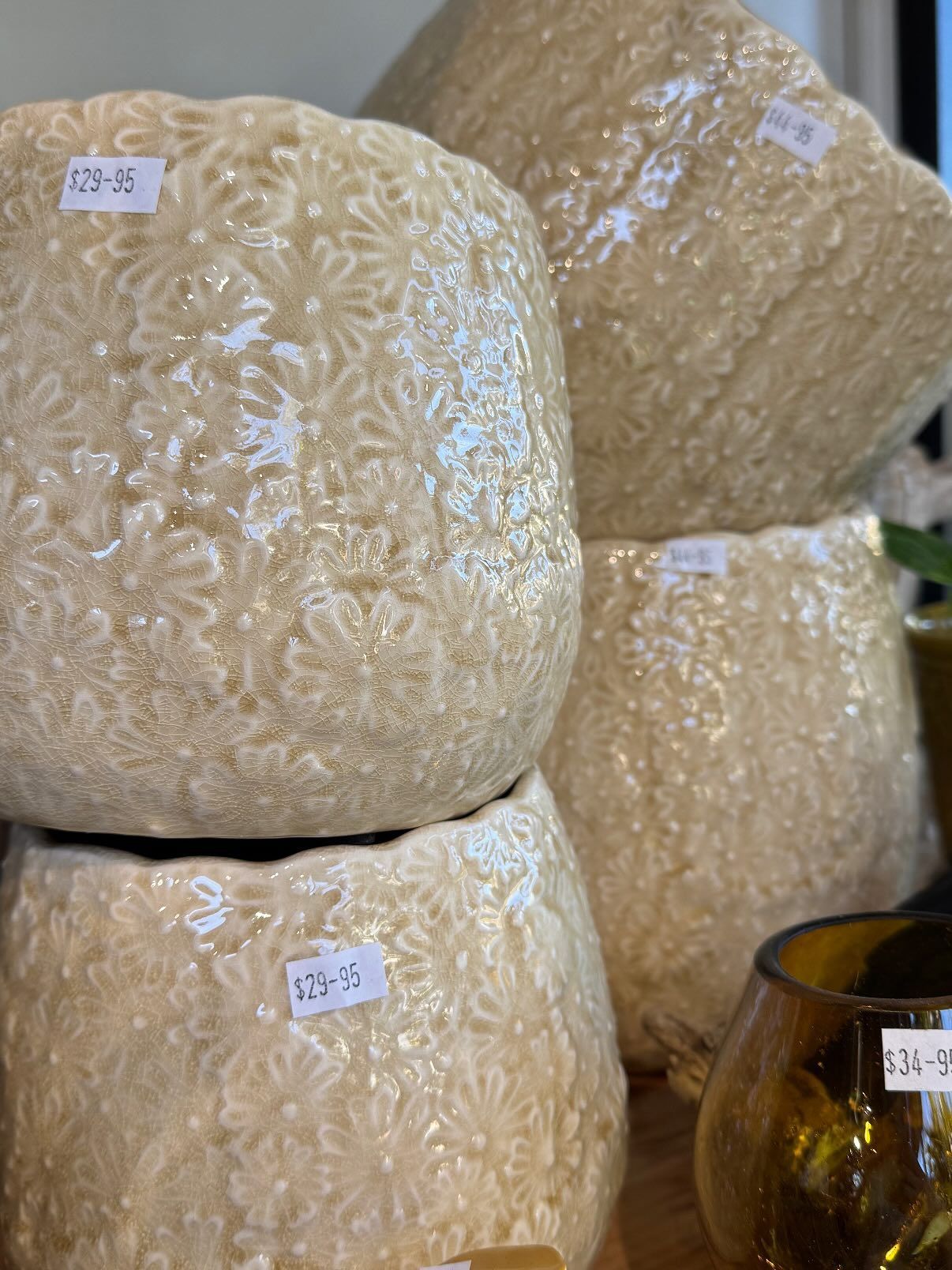 Four Off-white Ceramic Flower Pots, Stacked — Hinterland Foliage in Landsborough, QLD