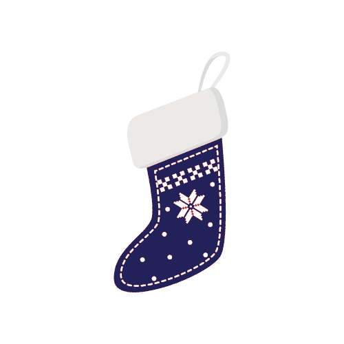 Blue Christmas stocking with white snowflake and trim.