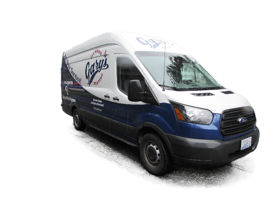 White and blue delivery van on a white background, shown in three-quarter view.