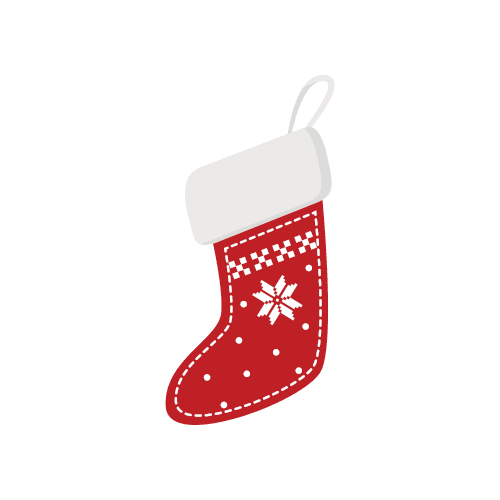 Red Christmas stocking with white trim and snowflake design.