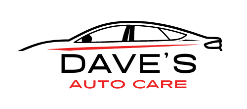 A logo for dave 's auto care with a car on it.