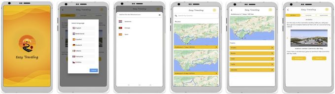 Example screens of the Easy Traveling app