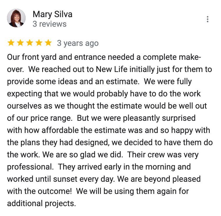 Mary silva wrote a review about her front yard and entrance