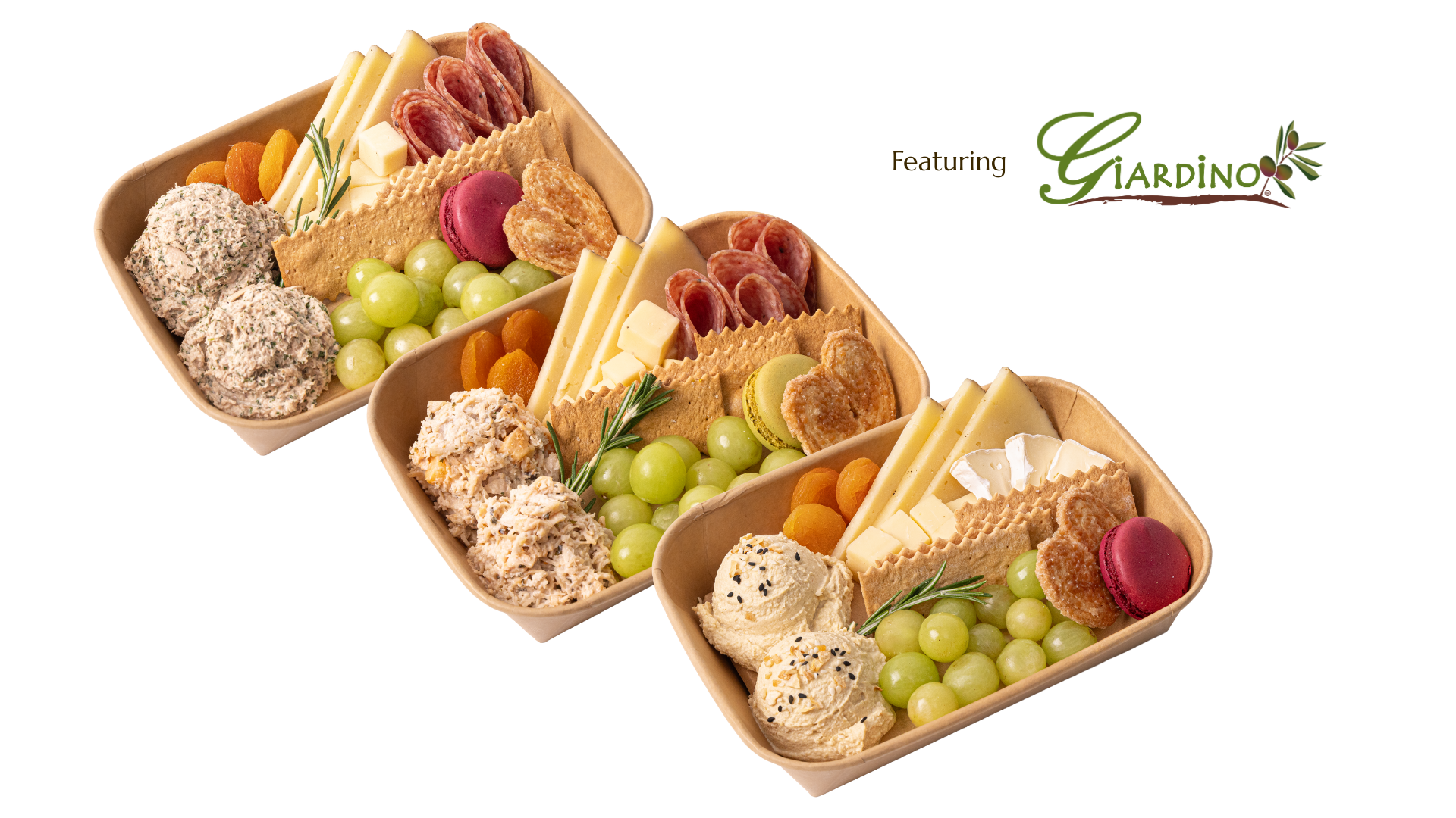 Two wooden trays filled with food on a white background.