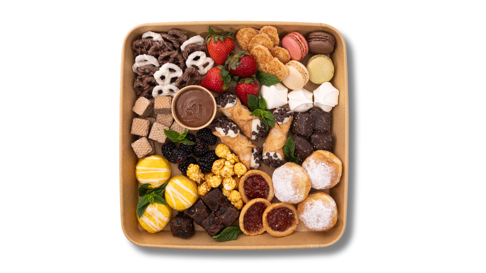 There are many different types of desserts in this box.