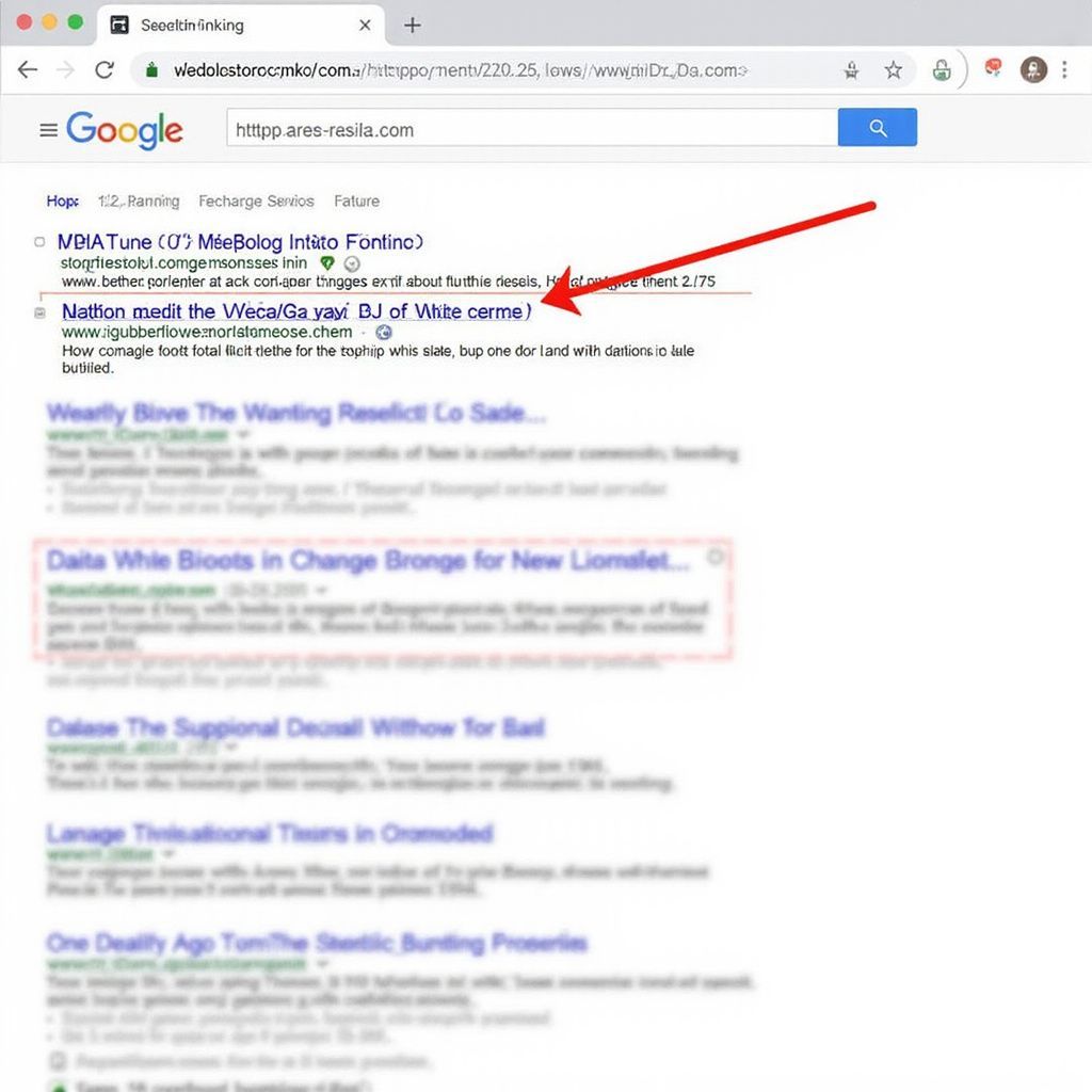 Google search results page with red arrow pointing to a search result.