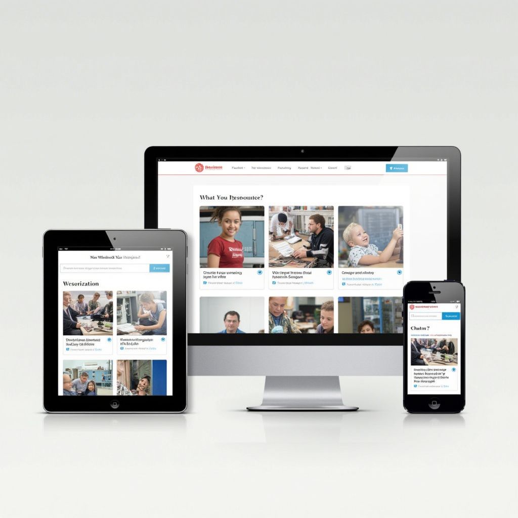 Website displayed on tablet, computer, and phone screens, showcasing various images and text.