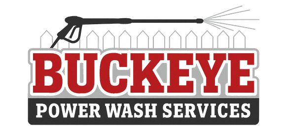 The logo for buckeye power wash services shows a high-pressure washer spraying water on a fence.