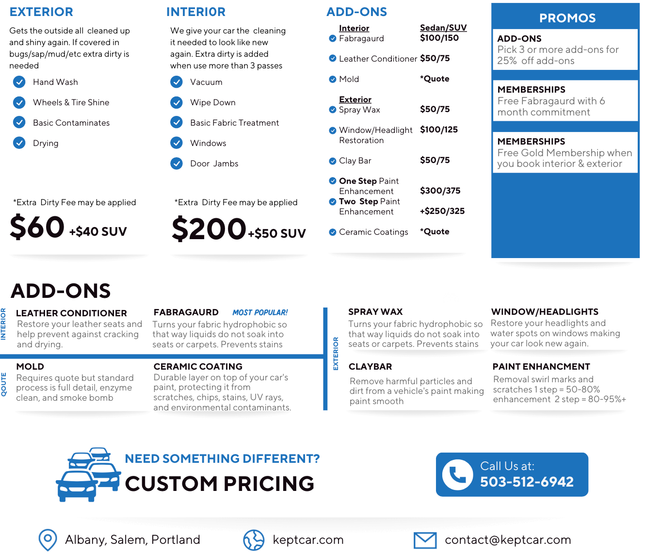 Keptcar car detailing service price sheet with  Universal Auto Sales 