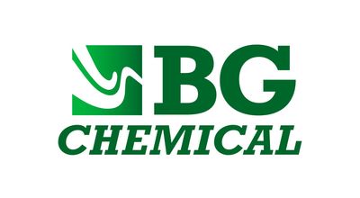 A green and white logo for bg chemical on a white background.