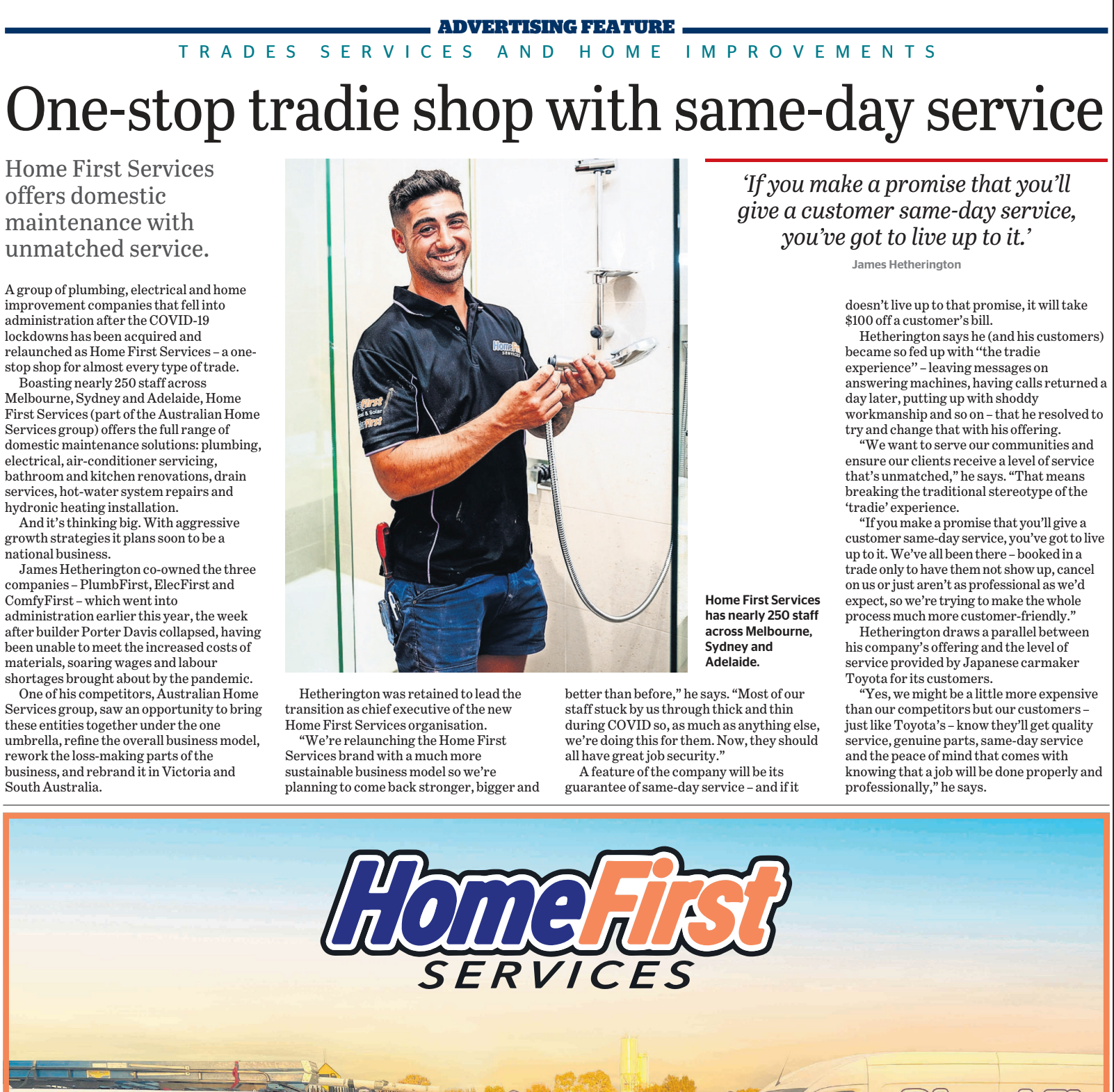 Homefirst services THE AGE article feature