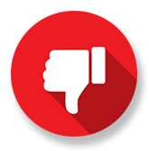 Red circle with a white thumbs down icon, indicating disapproval or rejection.