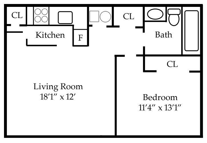 One bedroom one bathroom floor plan
