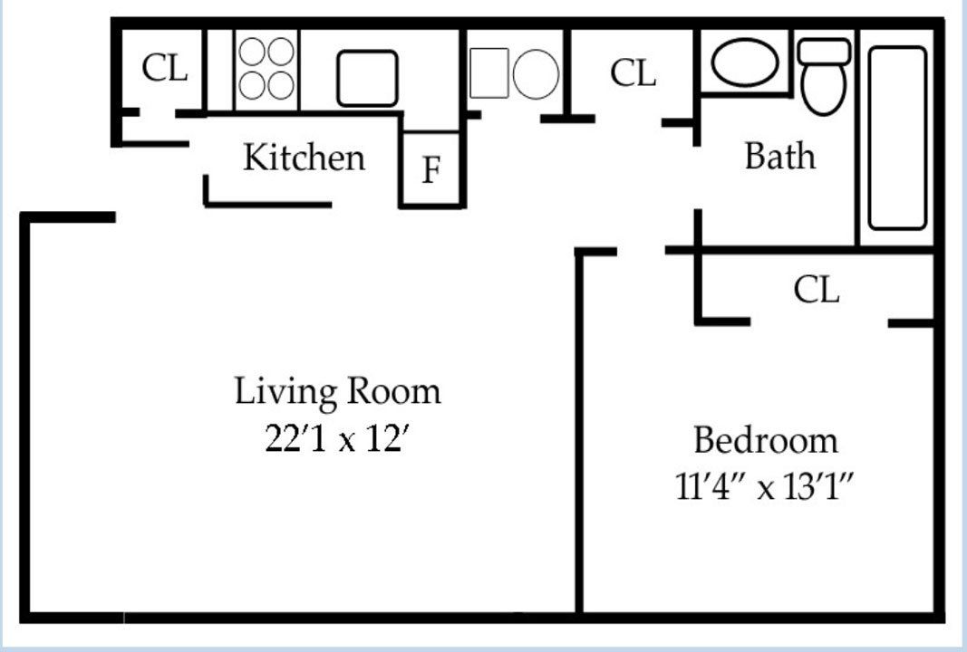 large two bedrooms one bathroom floor plan