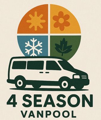 Logo: White van with four seasons symbols (sun, flower, snowflake, leaf) above, reading 