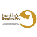 Logo for Franklin's Flooring Pro featuring a flexed arm icon in gold, including email contact and services offered.