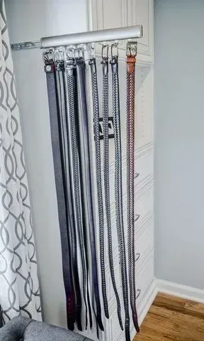Belt racks, valet rods, scarf racks, and tie racks are among the many options available in a custom closet solution.