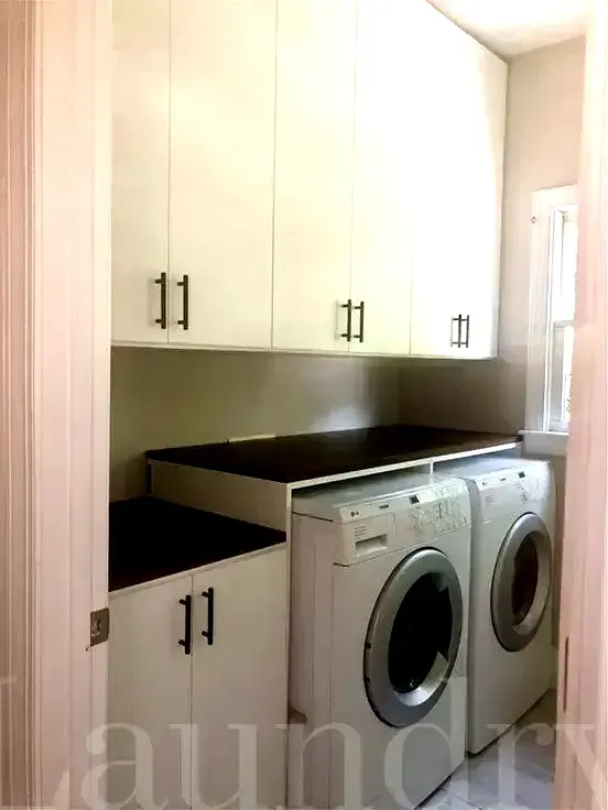 We love folding countertops over front-loading washer and dryer sets!