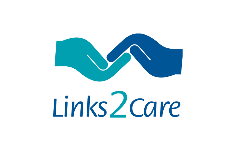The logo for links 2 care shows two hands holding each other