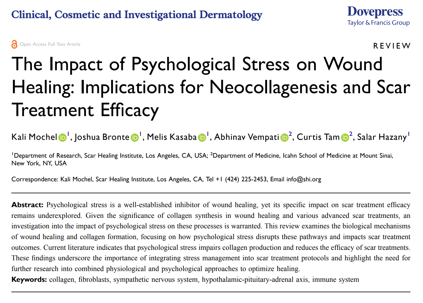 The Impact of Psychological Stress on Wound Healing: Implications for Neocollagenesis and Scar
Treatment Efficacy