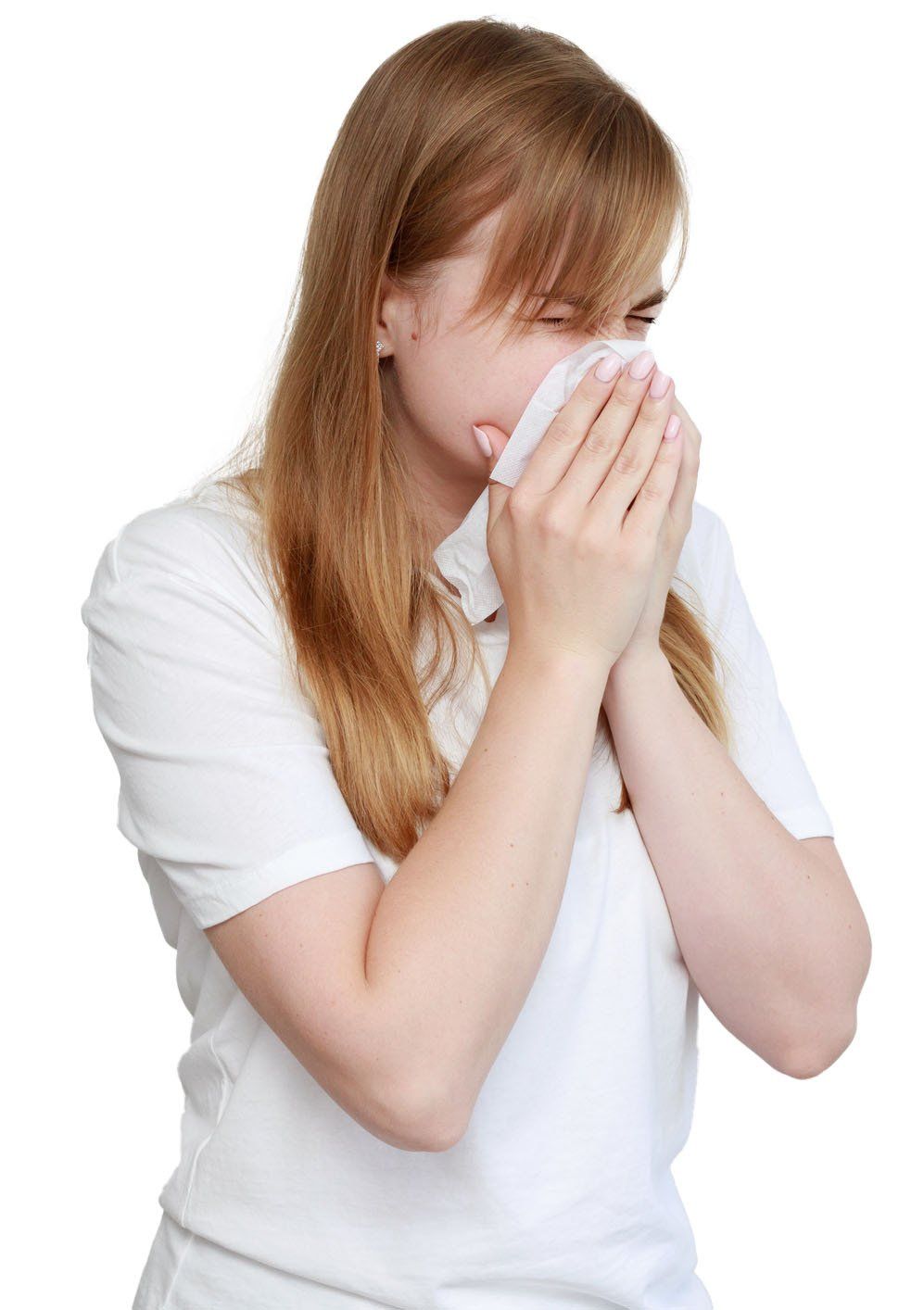 White Woman Sneezing — Lexington, KY — Allergy Asthma & Immunology: Dr. Iraklis Livas