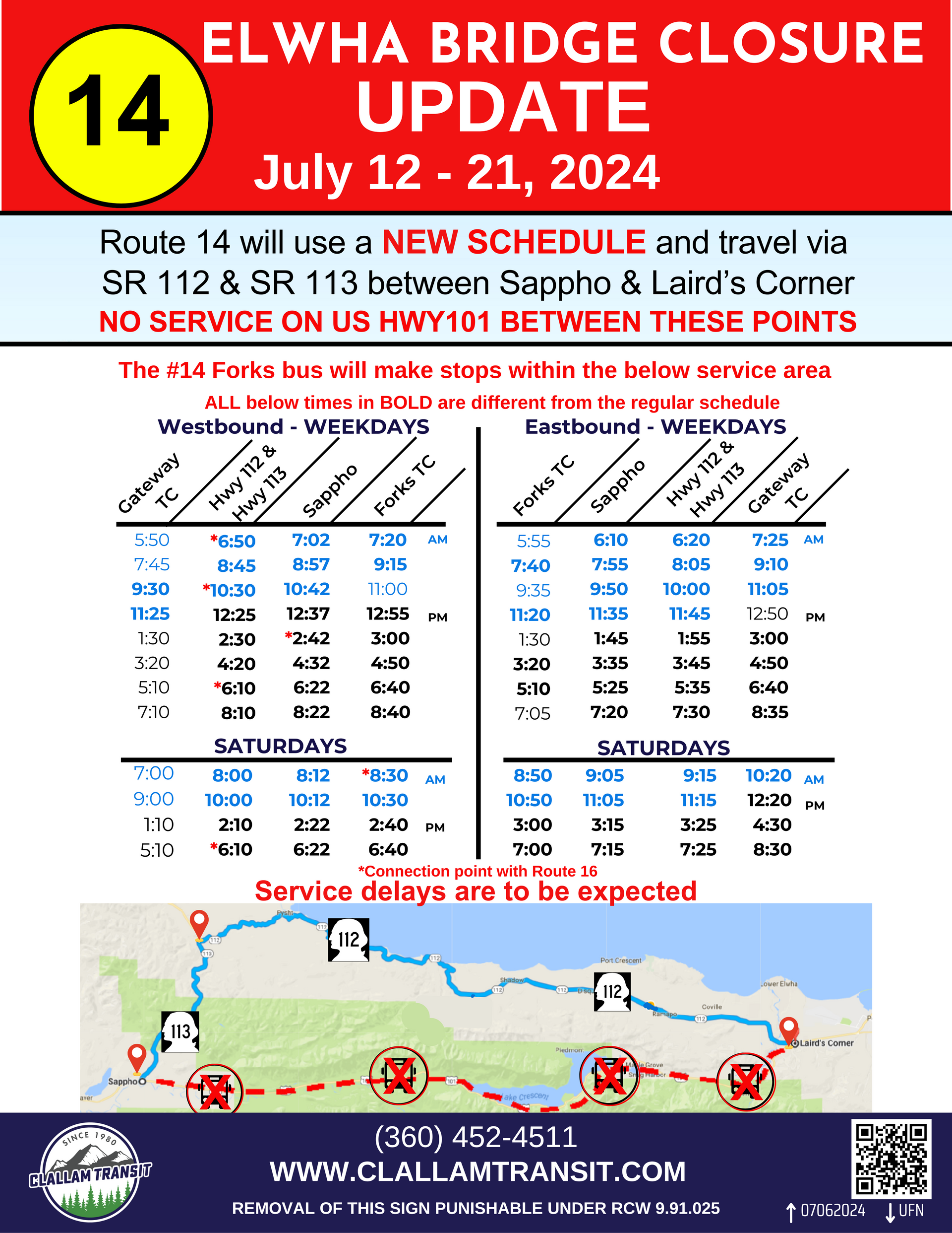 Temporary #14 Forks Bus Route