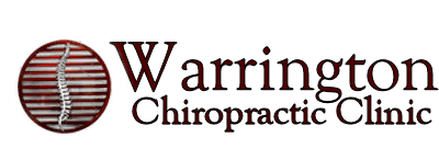 A logo for warrington chiropractic clinic with a spine in a circle