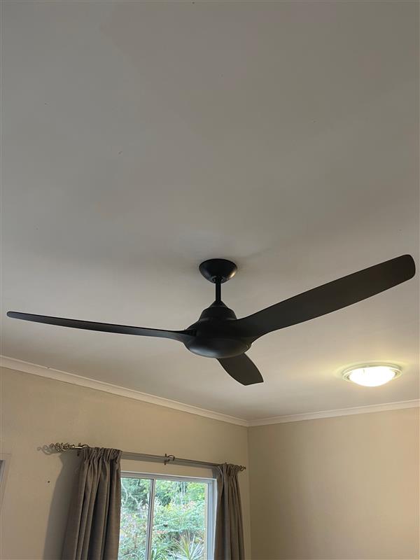 Black ceiling fan — Electrical Services in Tablelands, QLD