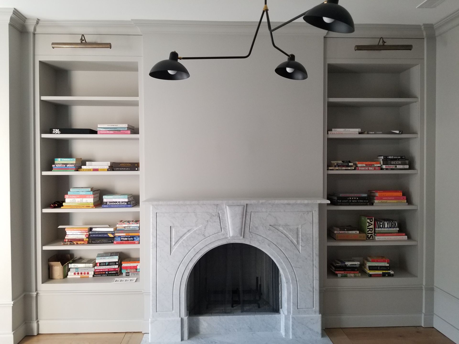 painted built in shelves and sitting room walls