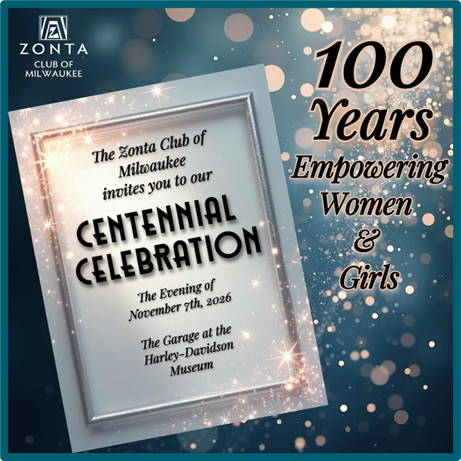 Flyer for Zonta Club of Milwaukee's Centennial Celebration, Nov 7, 2006, at the Harley-Davidson Museum.