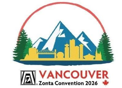 Vancouver Zonta Convention 2026 logo: skyline, mountains, trees, red arc, and Zonta symbol.
