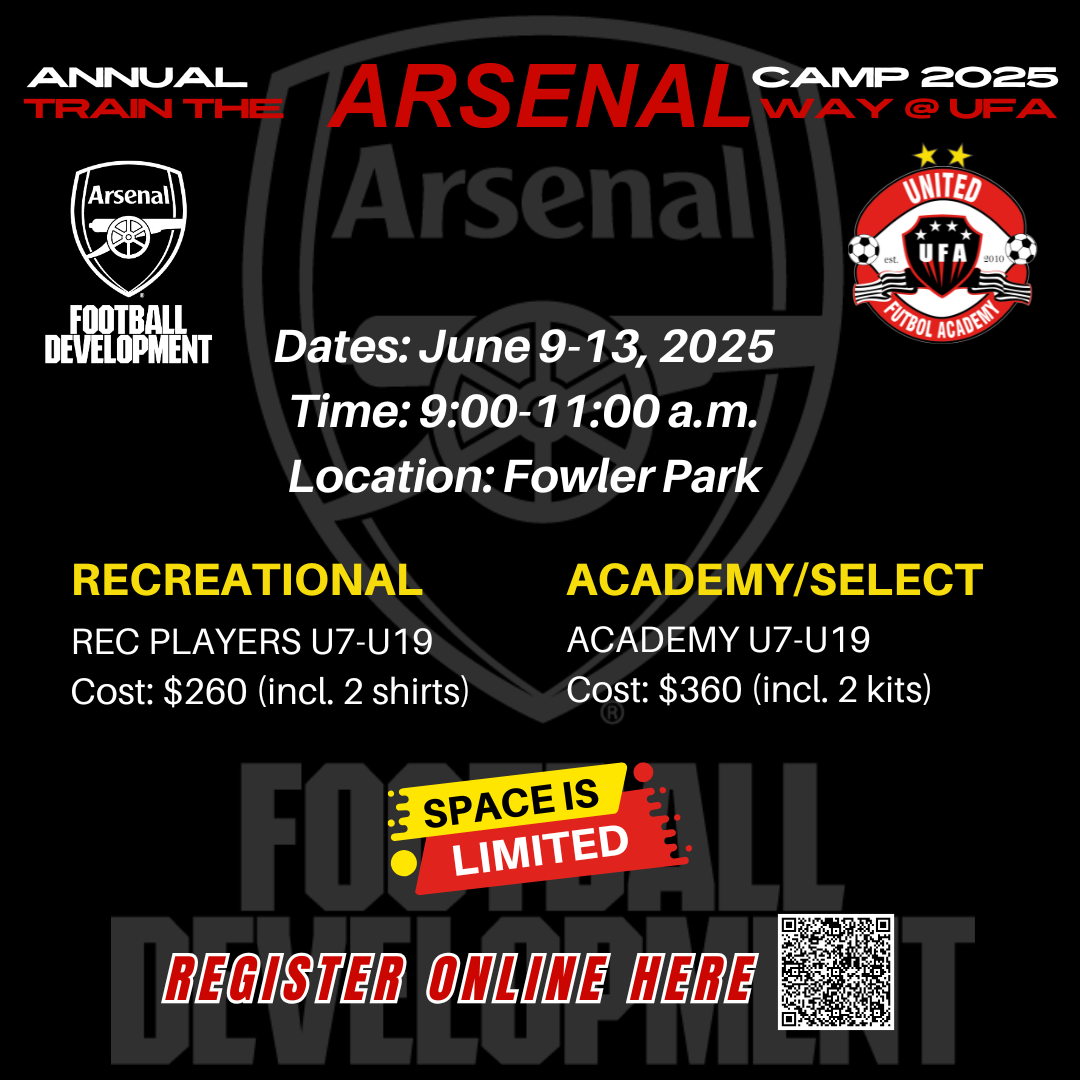 United Futbol Academy Arsenal Camp flyer