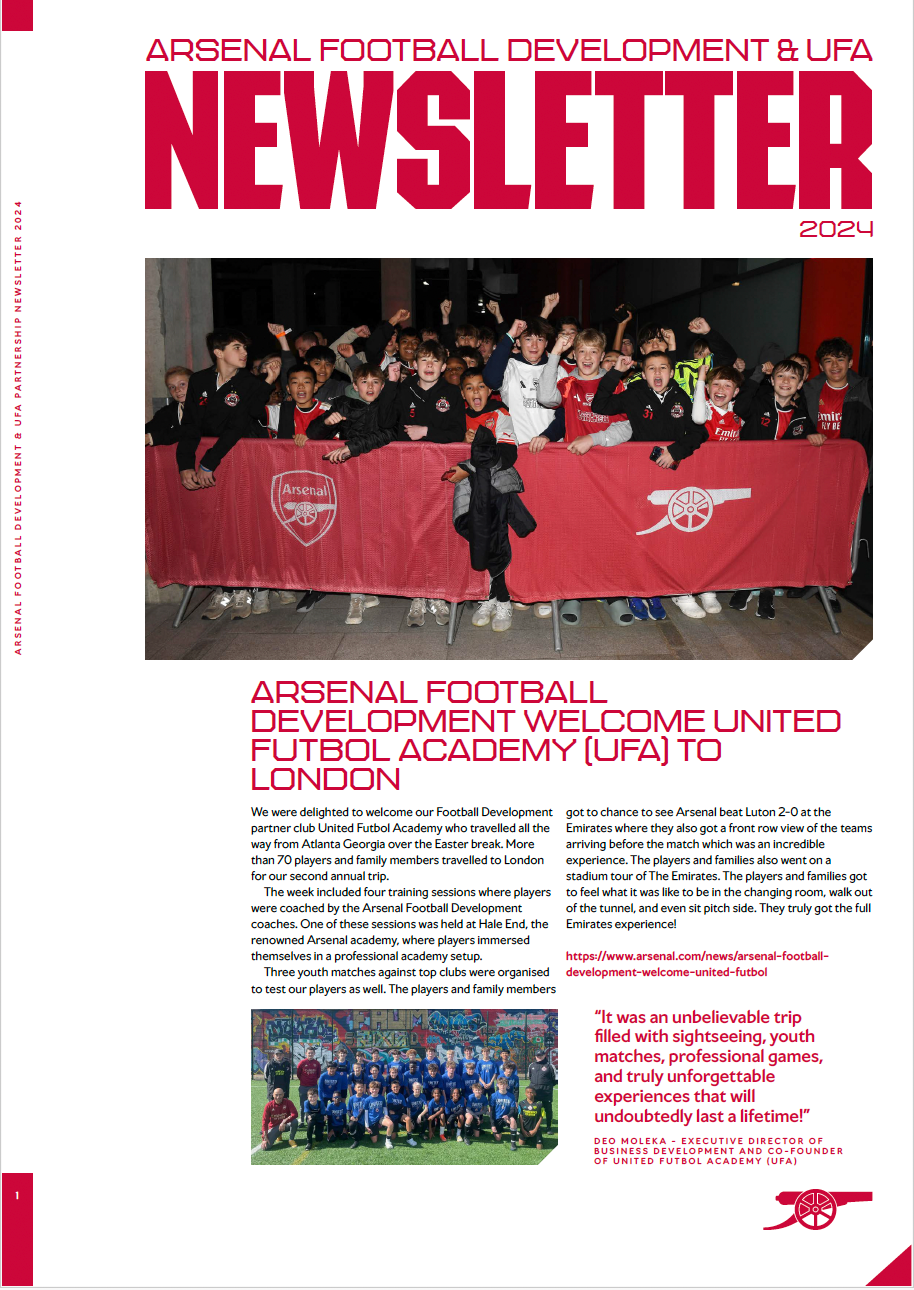 Arsenal Football Development & UFA newsletter cover