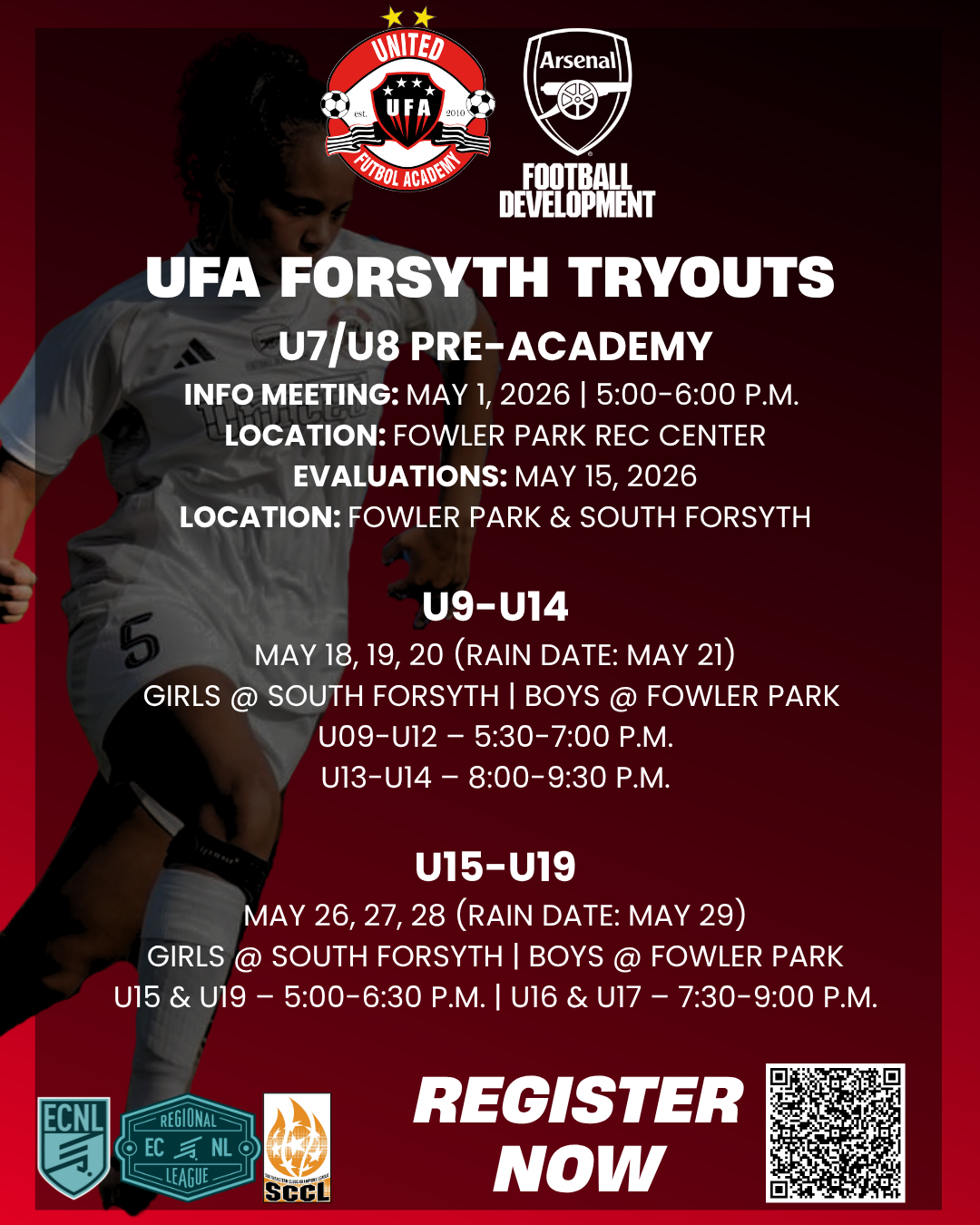United Futbol Academy tryouts flyer for Academy/Select teams