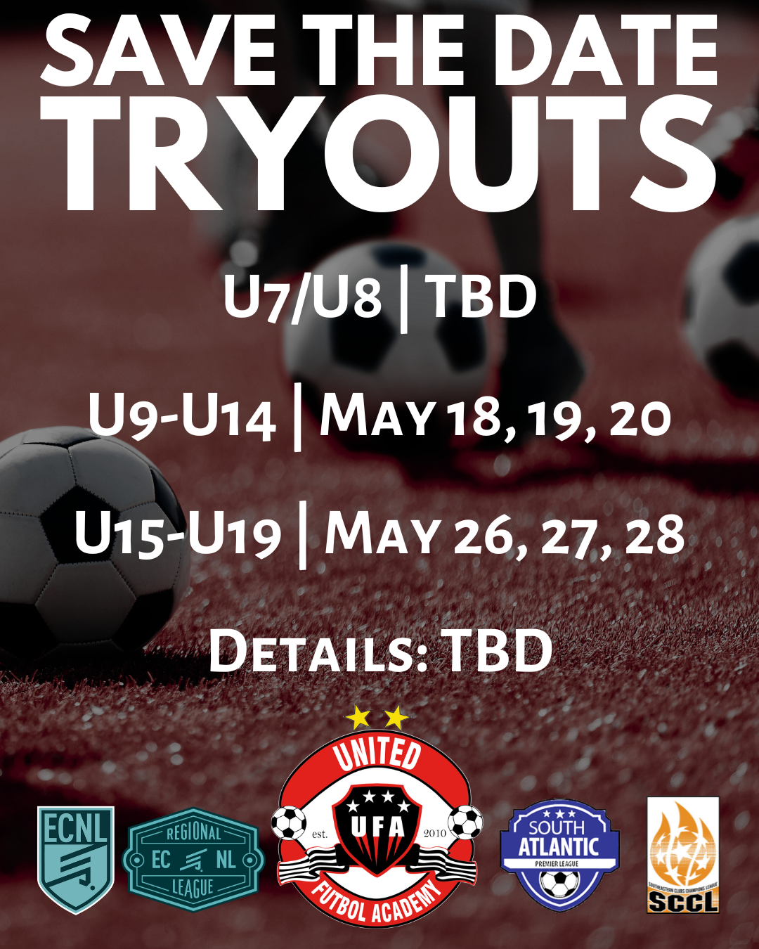 United Futbol Academy tryouts flyer for Academy/Select teams
