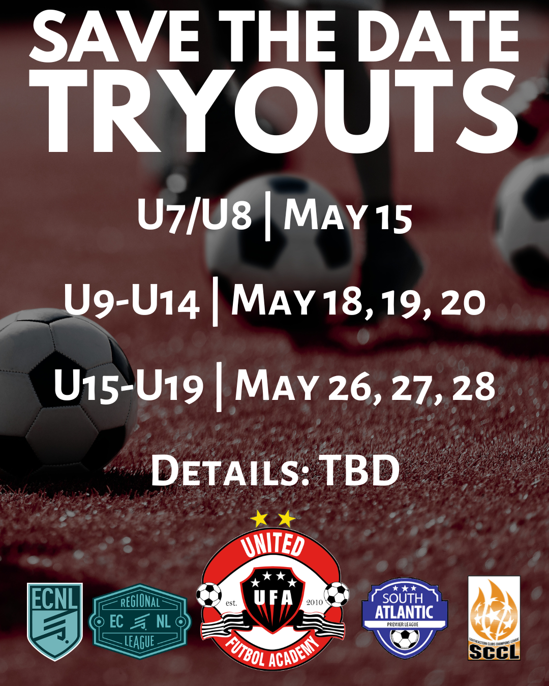 United Futbol Academy tryouts flyer for Academy/Select teams