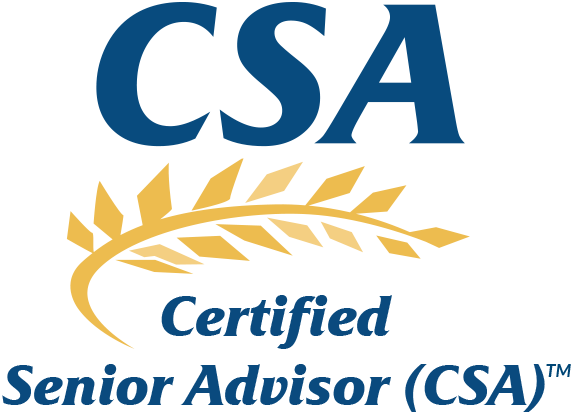 CSA Certified Senior Advisor logo in blue and gold.