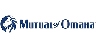 The Mutual of Omaha logo featuring a blue lion icon next to the company name in dark blue text.