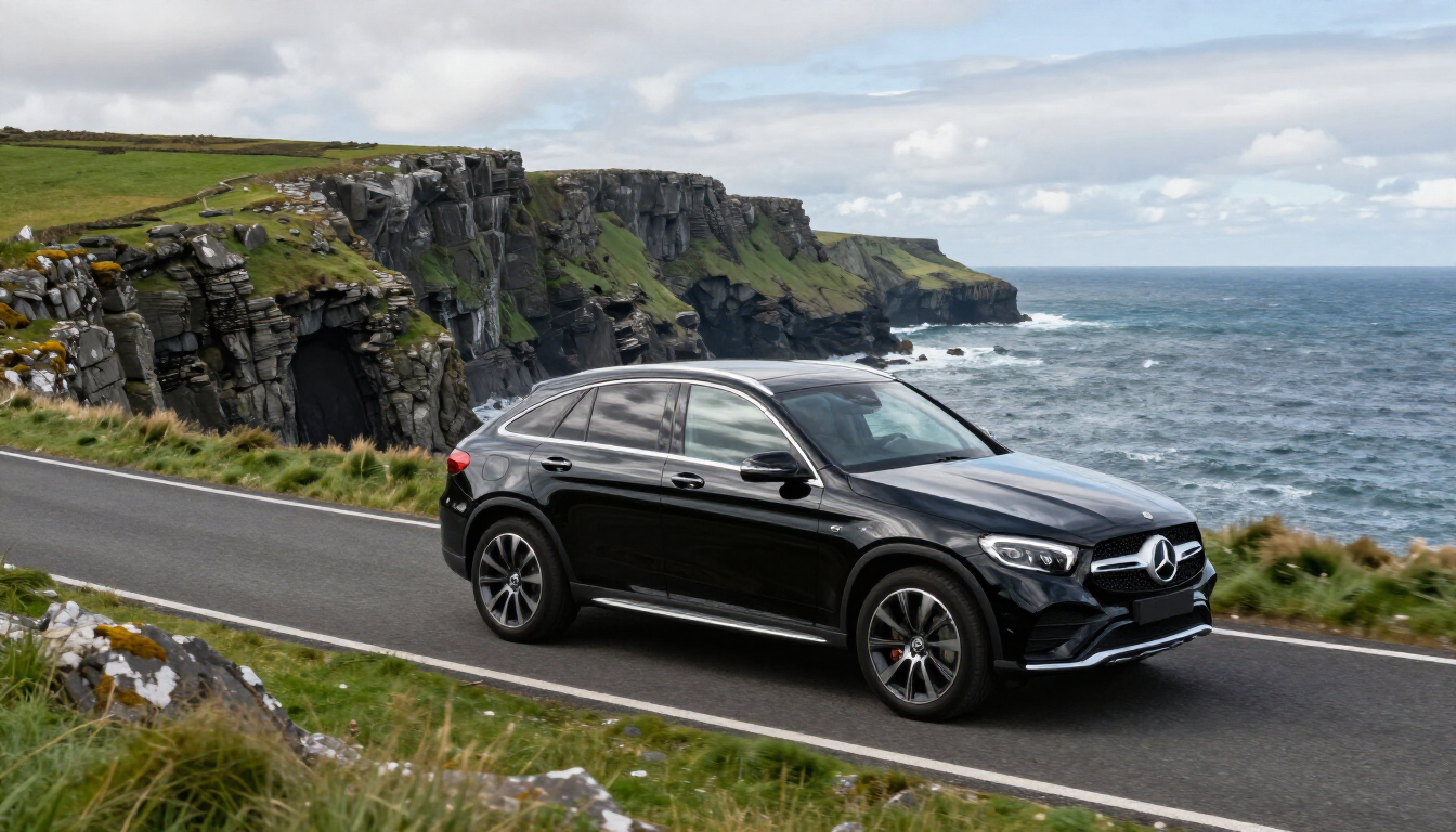 Luxury vehicle on coastal road