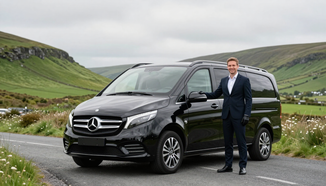 A luxury tour vehicle parked near a scenic overlook