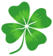 Green four-leaf clover with white center and stem, a symbol of good luck.