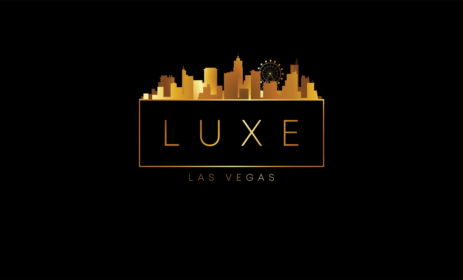 Gold Luxe Las Vegas logo with a skyline and fireworks over a black background.