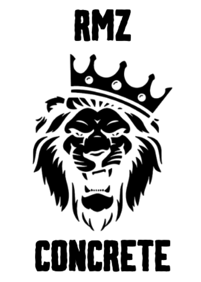 RMZ Concrete logo: lion wearing crown, text above and below the lion.