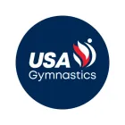The usa gymnastics logo is in a blue circle on a white background.