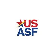 The logo for us asf is red , blue , and yellow with a star in the middle.