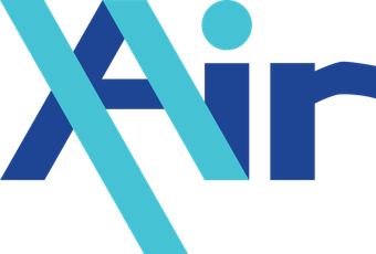 A blue and white logo for a company called air