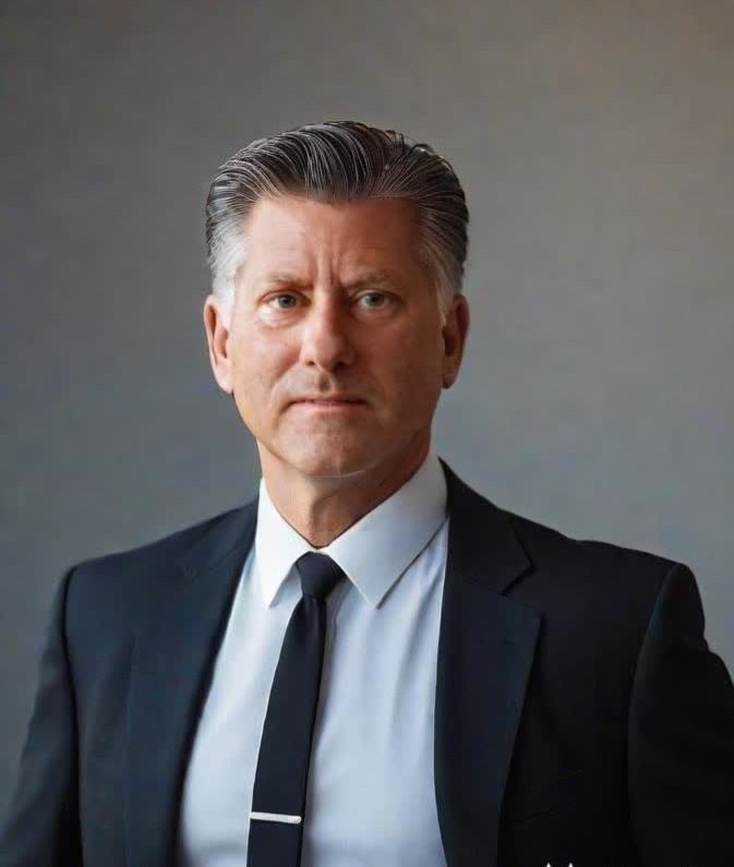 A man in a suit and tie is looking at the camera.
